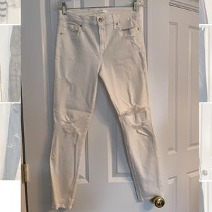 Joe’s white jeans with distressed knees